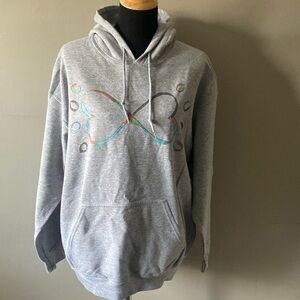 Dog Heather Gray Hoodie Infinity Hearts Paw Print Sz L Like New